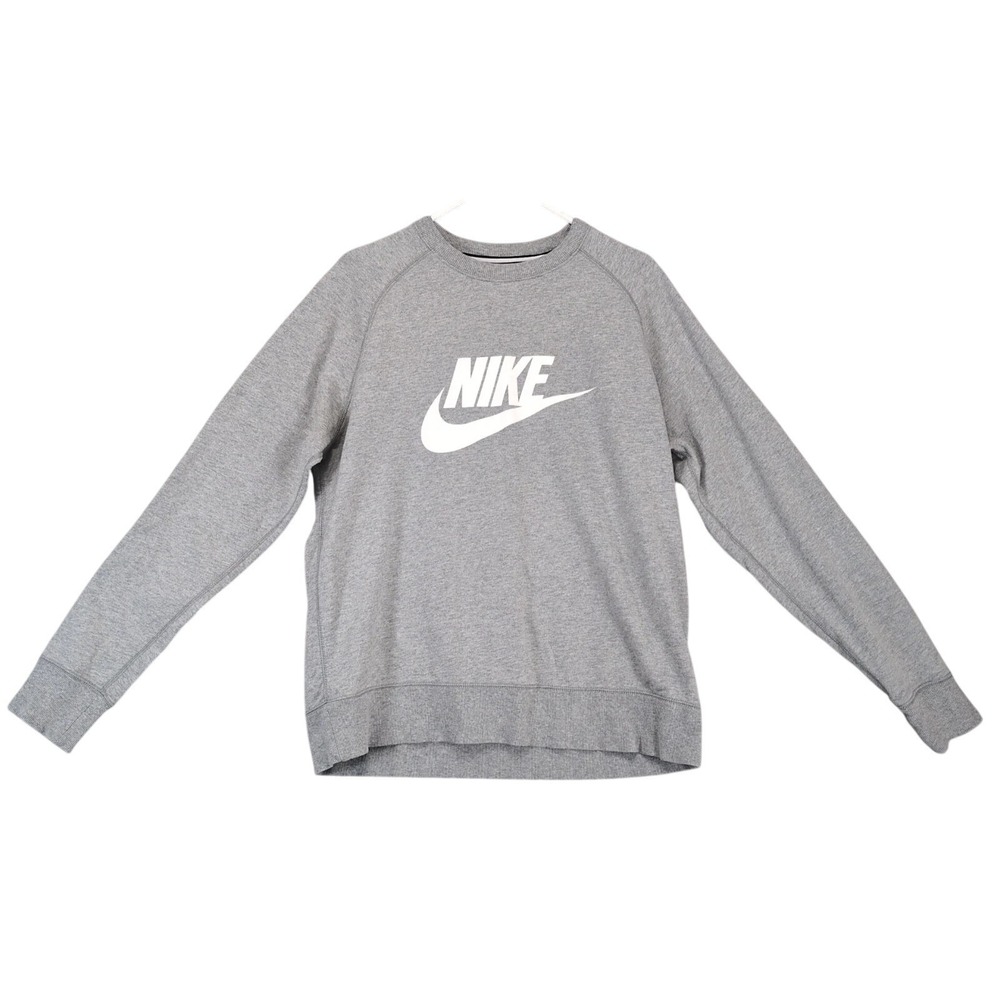 Nike Big Swoosh Logo Gray Crewneck Sweatshirt Mens L Sportswear Streetwear Gym